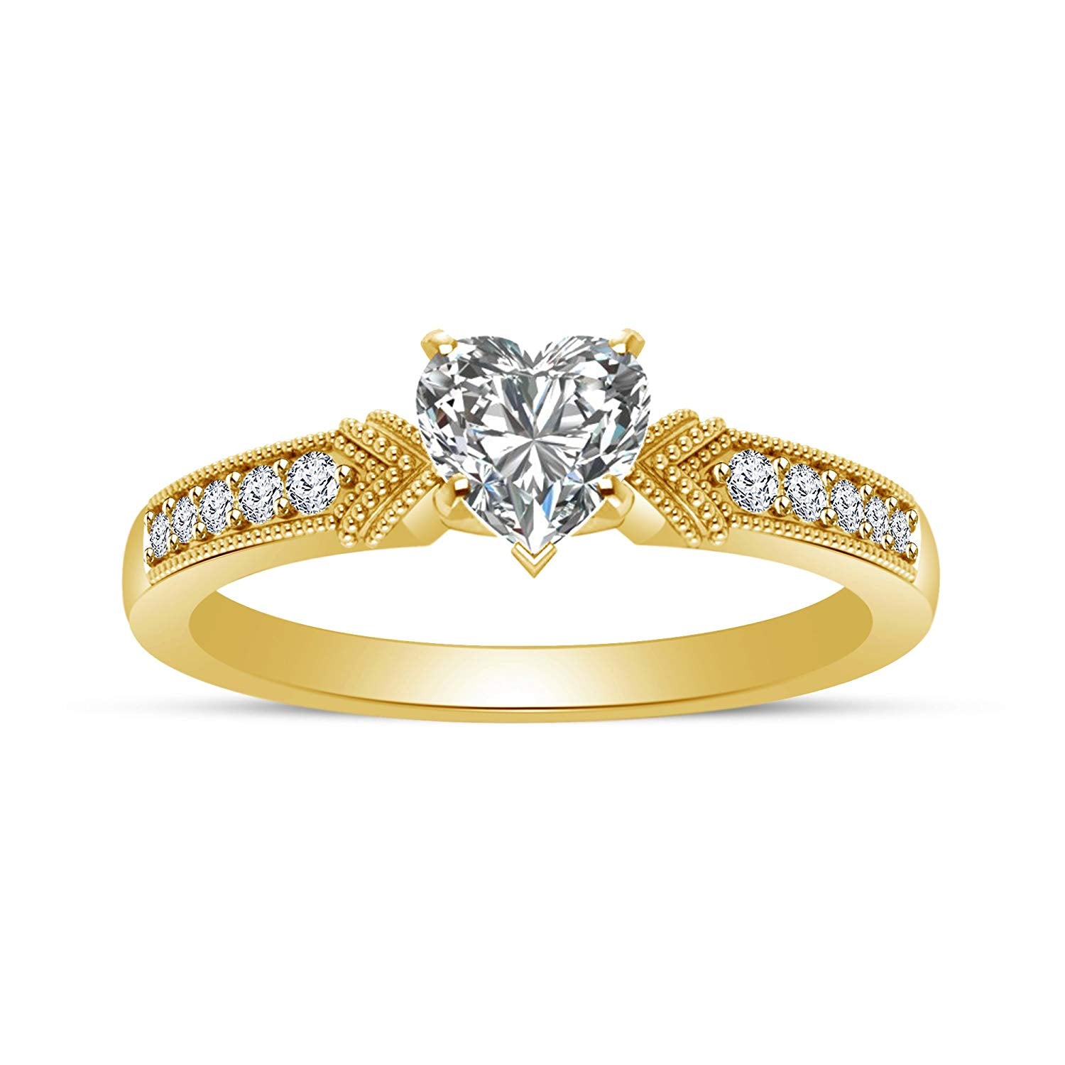 atjewels 14K Yellow Gold Over 925 Sterling Silver with White Zirconia Heart Ring MOTHER'S DAY SPECIAL OFFER - atjewels.in