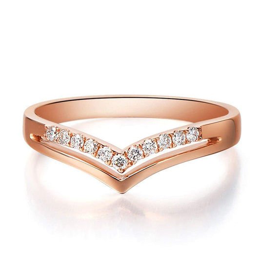 atjewels 14K Rose Gold Over 925 Sterling Silver Round White Zirconia V Shape Engagement Ring For Women's MOTHER'S DAY SPECIAL OFFER - atjewels.in