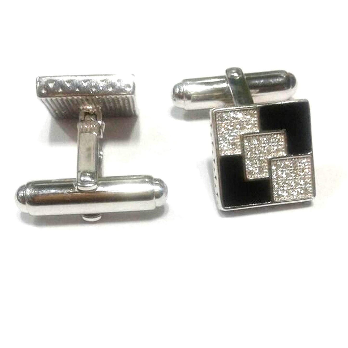 atjewels .925 Sterling silver Round Cut White Cubic Zircon With Black Color Eneamel Pair Of Cufflink For Men MOTHER'S DAY SPECIAL OFFER - atjewels.in
