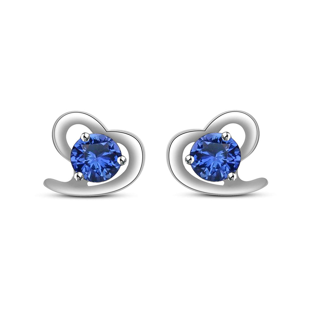 atjewels 14K White Gold Over 925 Sterling Round Blue Sapphire Round Cut Heart Shape Earrings MOTHER'S DAY SPECIAL OFFER - atjewels.in
