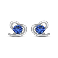 atjewels Round Blue Sapphire in 14K White Gold Over 925 Sterling Heart Shape Stud Earrings MOTHER'S DAY SPECIAL OFFER - atjewels.in