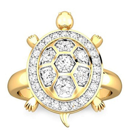 atjewels Round Cut White Cubic Zirconia 14k Yellow Gold Over Sterling Silver Tortoise Ring For Unisex - atjewels.in