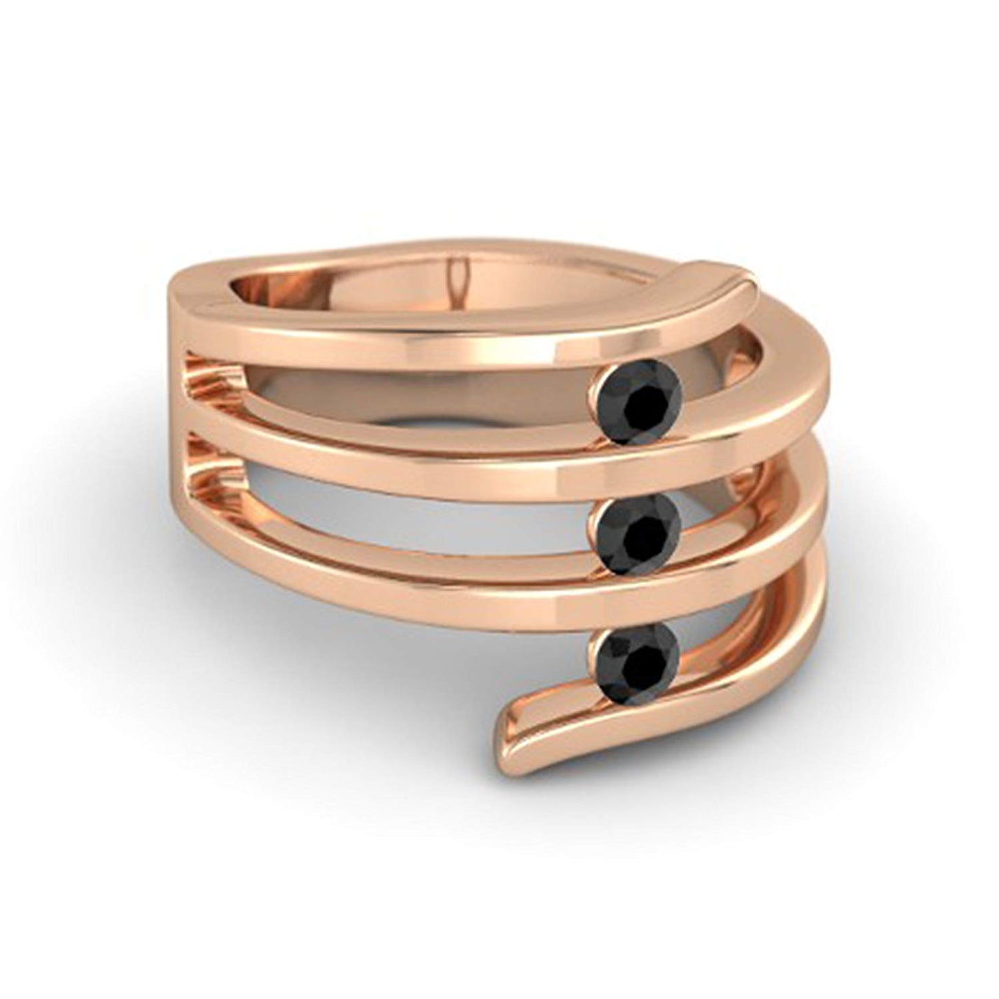 atjewels White Gold Over 925 Sterling Round Black CZ Bypass Three Stone Ring MOTHER'S DAY SPECIAL OFFER - atjewels.in