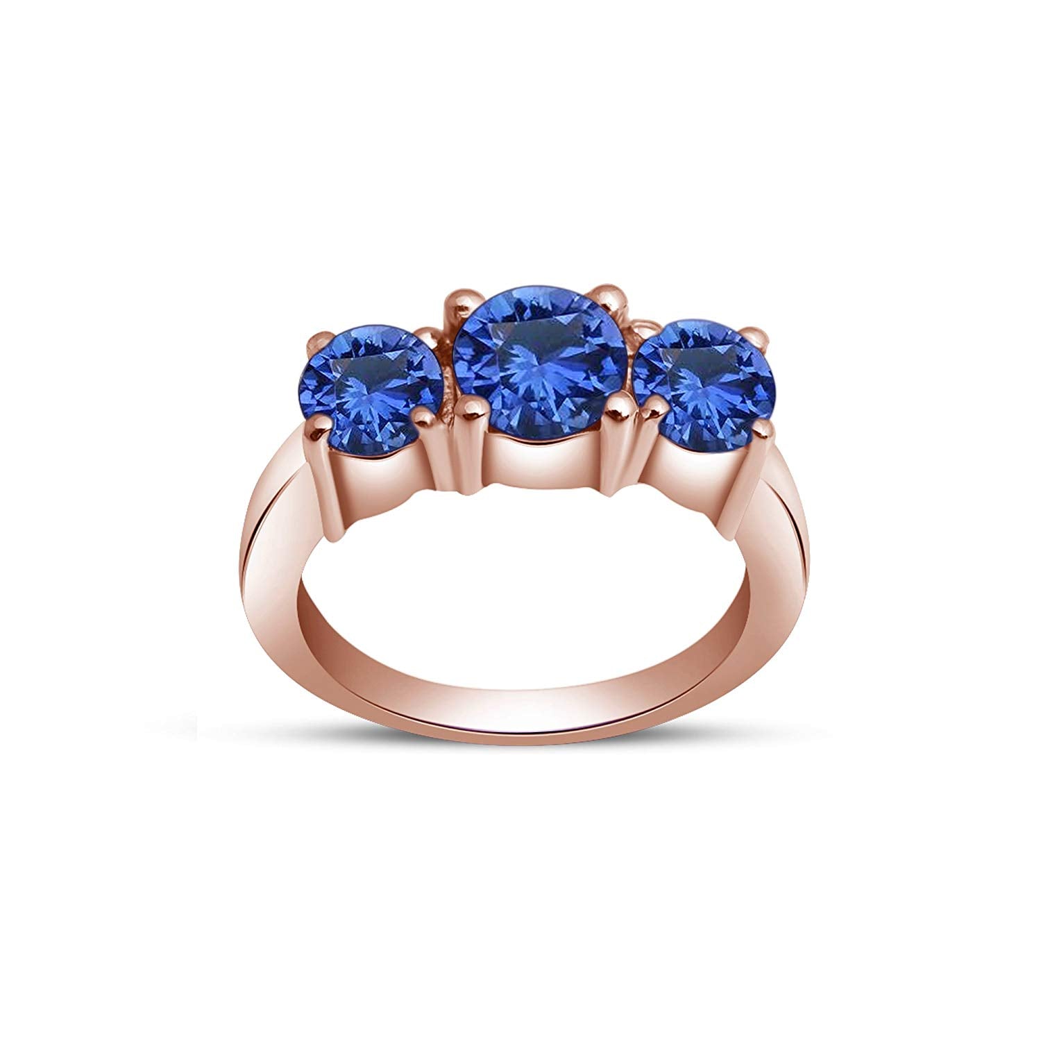 atjewels Round Blue Sapphire In 925 Sterling Silver Three Stone Ring MOTHER'S DAY SPECIAL OFFER - atjewels.in