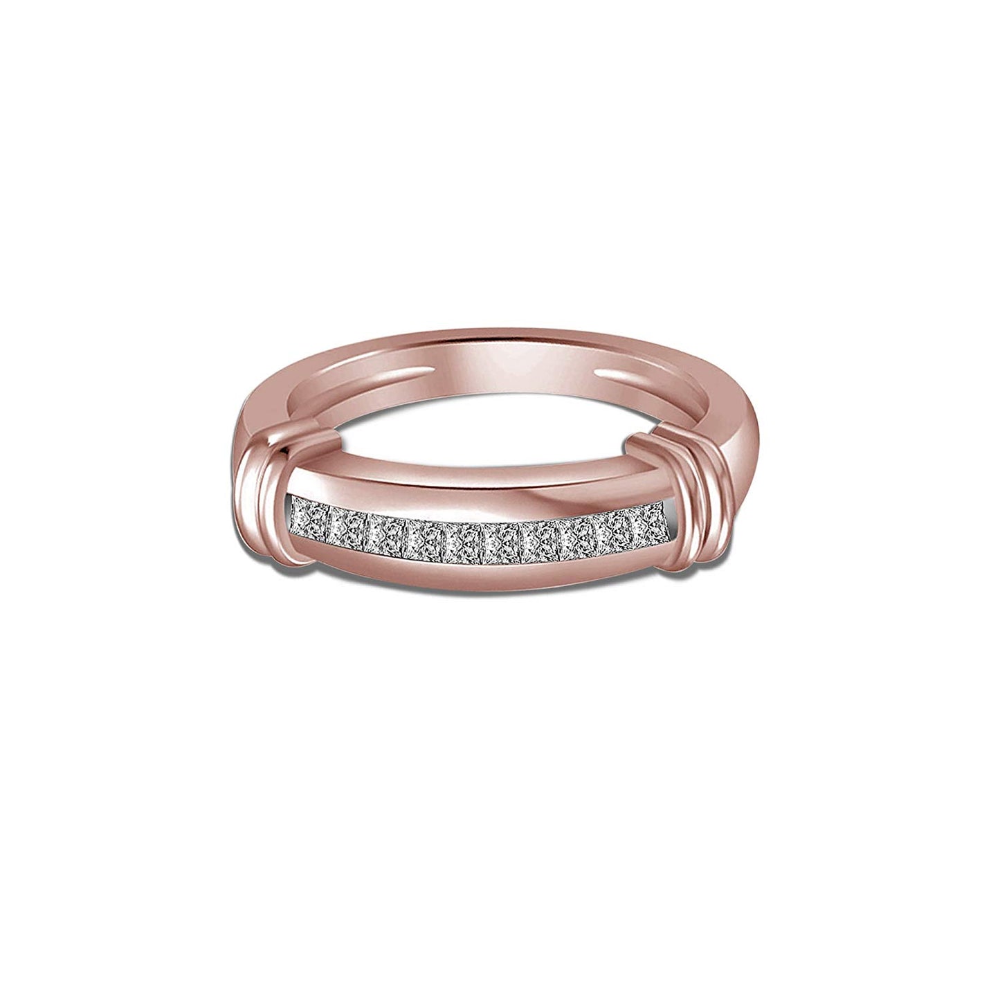 atjewels 14K Rose Gold Over 925 Sterling Silver Round and Princess White CZ Engagement Trio Ring Set MOTHER'S DAY SPECIAL OFFER - atjewels.in