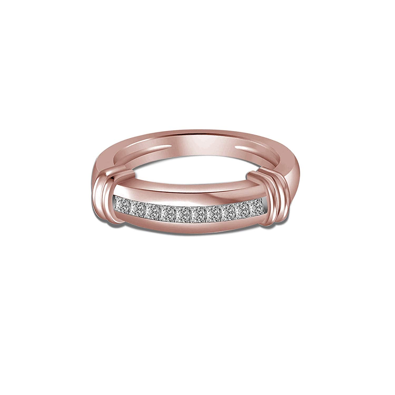 atjewels 14K Rose Gold Over 925 Sterling Silver Round and Princess White CZ Engagement Trio Ring Set MOTHER'S DAY SPECIAL OFFER - atjewels.in