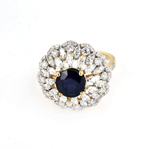 atjewels Shiny Solitaire With Accent Ring 14K Yellow Gold On Sterling Silver With Blue Sapphire MOTHER'S DAY SPECIAL OFFER - atjewels.in