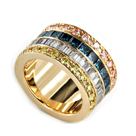 atjewels 14K Yellow Gold Over .925 Sterling Silver Multicolor Stone Eternity Band Ring For Free Shipping MOTHER'S DAY SPECIAL OFFER - atjewels.in