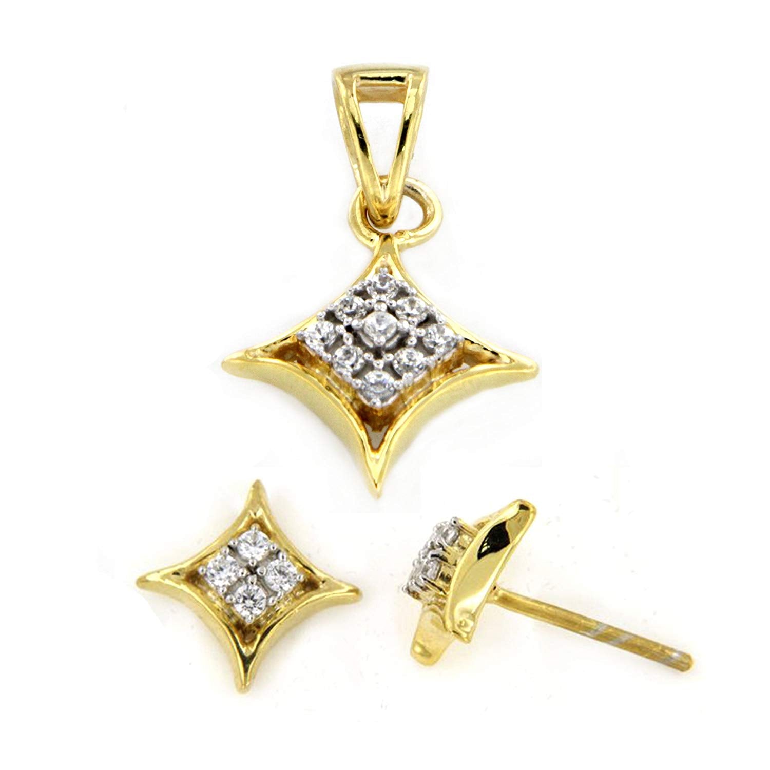 atjewels 14K Yellow Gold On 925 Silver Anniversary Pendant and Earrings Set MOTHER'S DAY SPECIAL OFFER - atjewels.in