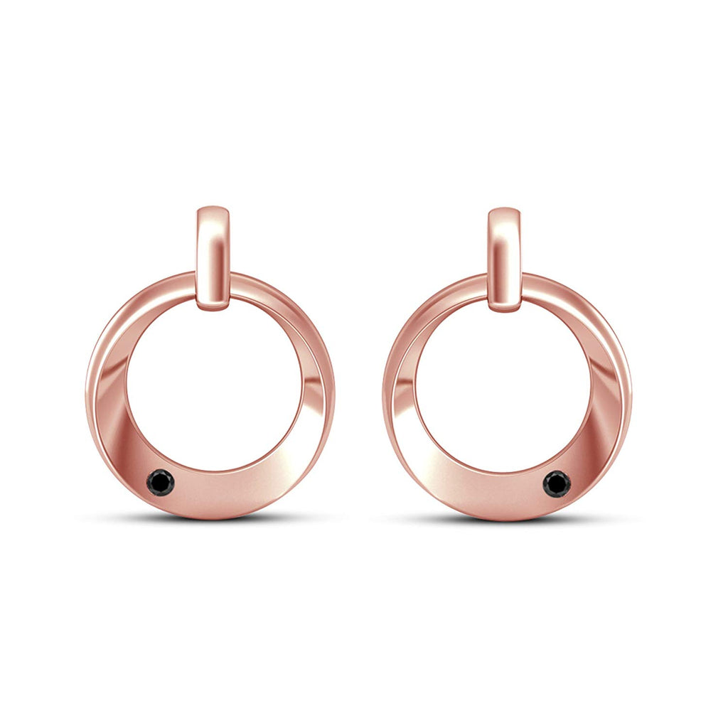 atjewels Round Black Zirconia 14K Rose Gold Plated on 925 Silver Dewy Iren Earrings MOTHER'S DAY SPECIAL OFFER - atjewels.in