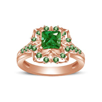 atjewels Princess & Round Cut Green Emerald 14k Rose Gold Over .925 Sterling Silver Engagement Ring Size 5 For Women's and Girl's MOTHER'S DAY SPECIAL OFFER - atjewels.in