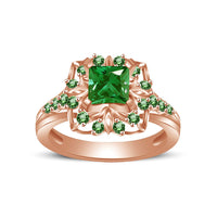 atjewels Princess & Round Cut Green Emerald 14k Rose Gold Over .925 Sterling Silver Engagement Ring Size 10 For Women's and Girl's MOTHER'S DAY SPECIAL OFFER - atjewels.in