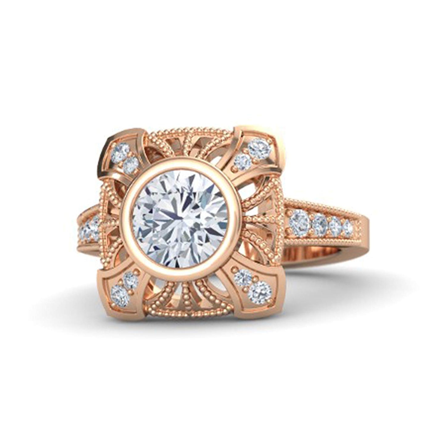 atjewels 18K Rose Gold Over 925 Silver Round White CZ Engagement Ring MOTHER'S DAY SPECIAL OFFER - atjewels.in