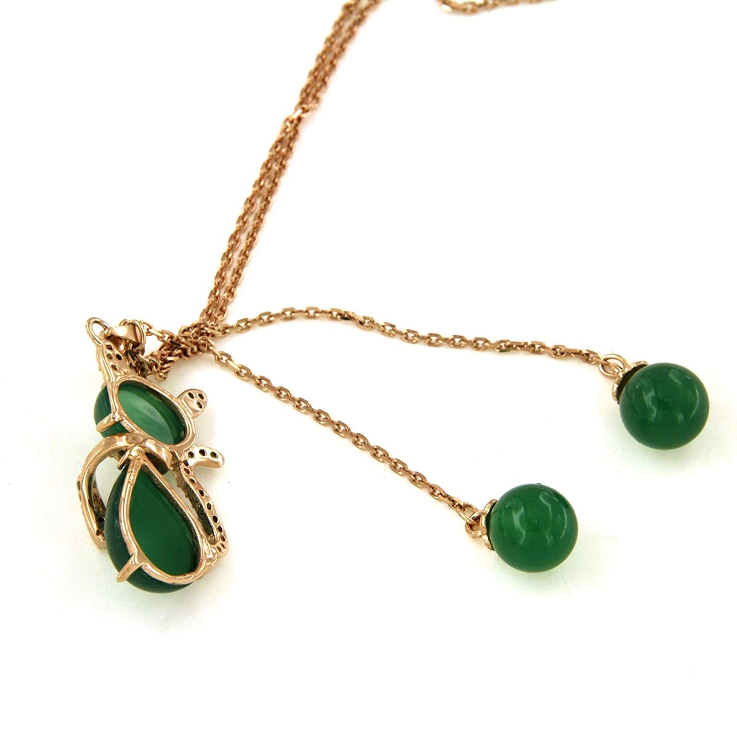 atjewels Rose Gold On 925 Sterling Silver Green Agate & White CZ Cat Pendant W/ 30" Chain MOTHER'S DAY SPECIAL OFFER - atjewels.in