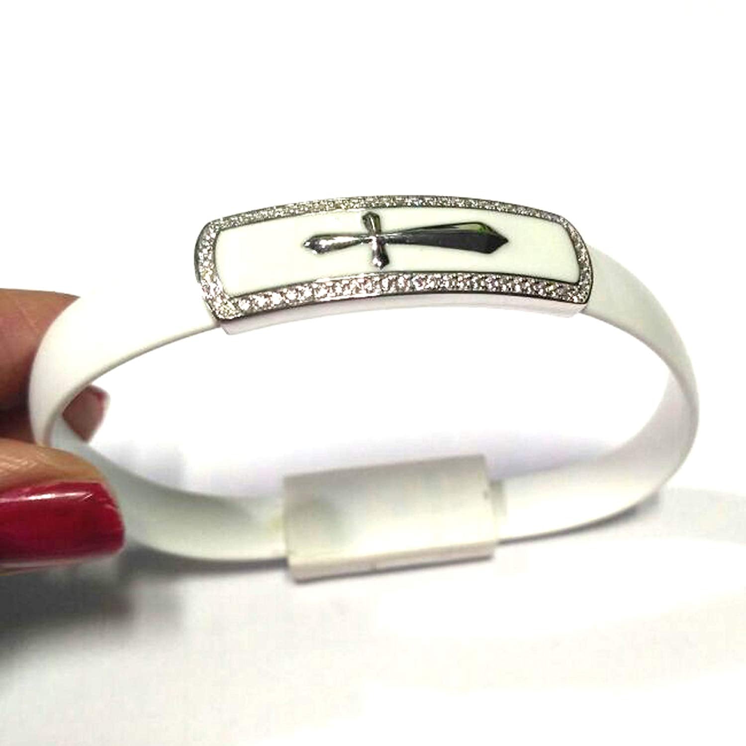 atjewels .925 Sterling Silver W/ Round Cut White Cz Flat USB Cable,Data Charging Cord White Color Bracelet MOTHER'S DAY SPECIAL OFFER - atjewels.in