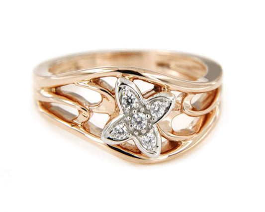 atjewels 14K Rose Gold Plated On 925 Sterling Silver with 0.18 CT Round White CZ Fancy Flower Ring For Women's MOTHER'S DAY SPECIAL OFFER - atjewels.in