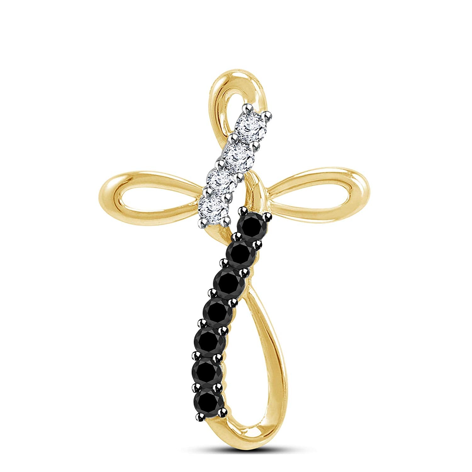 atjewels Yellow Gold Over 925 Sterling Silver Round Cut White & Black CZ Infinity Cross Pendant Without Chain MOTHER'S DAY SPECIAL OFFER - atjewels.in