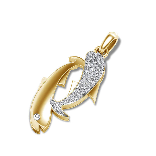 atjewels 18K Yellow Gold On .925 Silver White CZ Shark Fish Pendant for Men's & Women's MOTHER'S DAY SPECIAL OFFER - atjewels.in