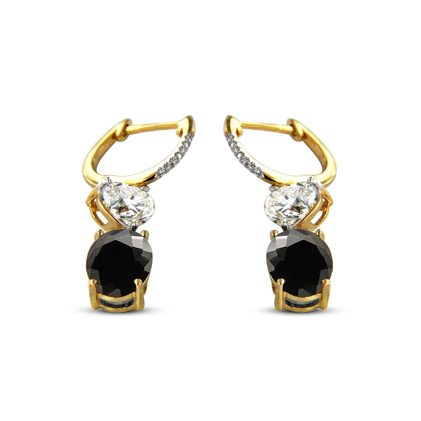 atjewels 14K Yellow Over 925 Sterling Oval Black and Heart White CZ Clutchless Dangle Earrings For Women/Girls MOTHER'S DAY SPECIAL OFFER - atjewels.in