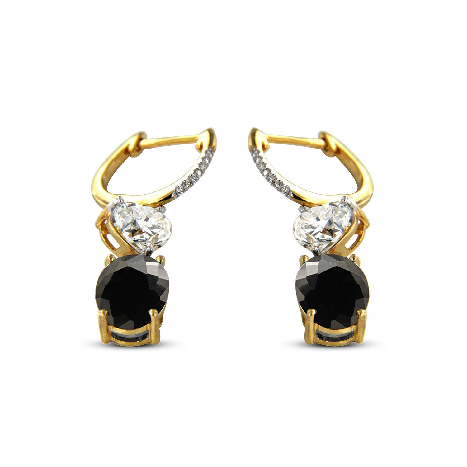 atjewels 14K Yellow Over 925 Sterling Oval Black and Heart White CZ Clutchless Dangle Earrings For Women/Girls MOTHER'S DAY SPECIAL OFFER - atjewels.in