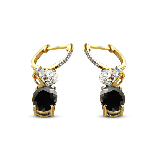 atjewels 14K Yellow Over 925 Sterling Oval Black and Heart White CZ Clutchless Dangle Earrings For Women/Girls MOTHER'S DAY SPECIAL OFFER - atjewels.in