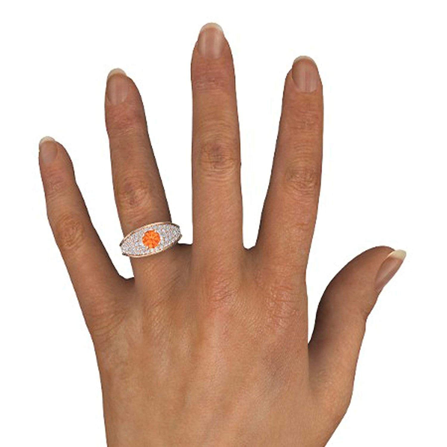 atjewels Round Cut Gemstone & White CZ 14k Rose Gold Over .925 Sterling Silver Solitaire w/ Accents Engagement Ring For Girl's and Women's For Navratri Special - atjewels.in