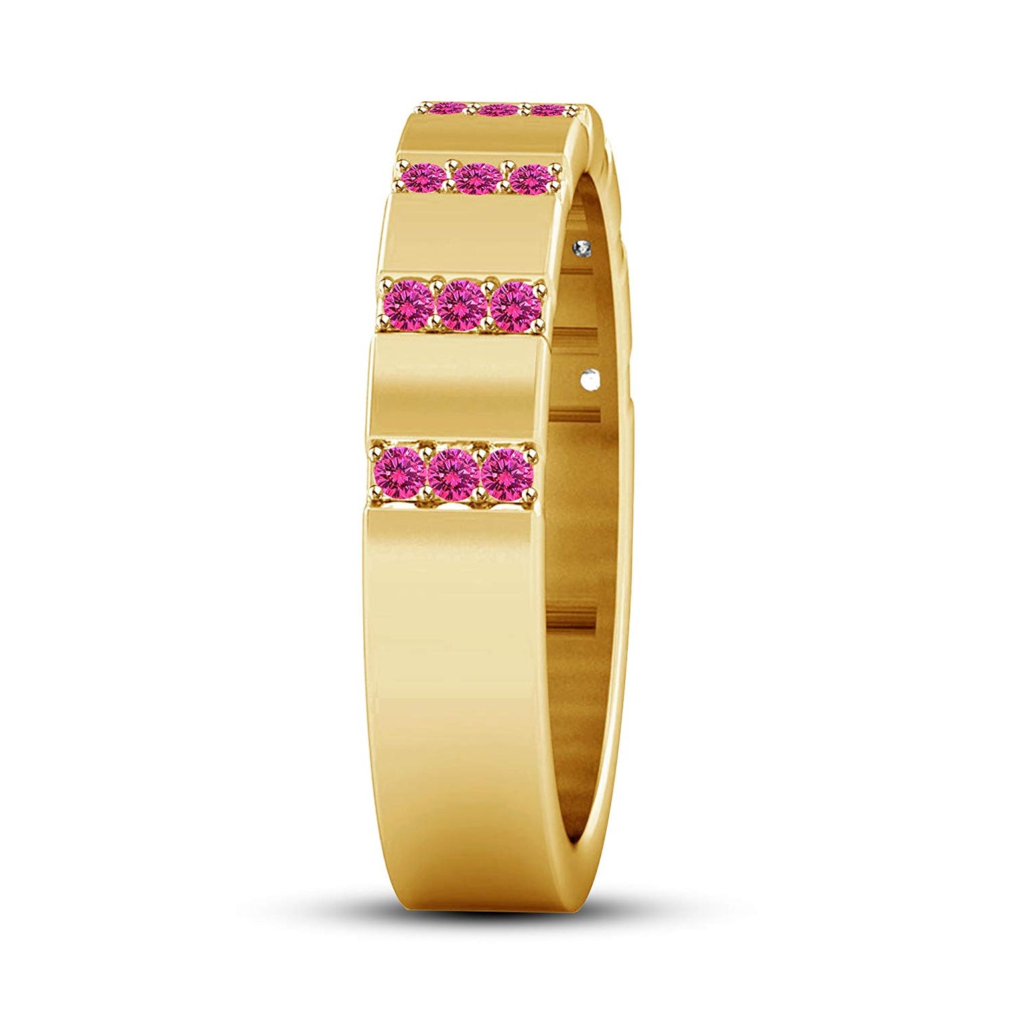 atjewels 14K Yellow Gold Over 925 Sterling Silver Round Pink Sapphire Wedding Band Ring For Men's MOTHER'S DAY SPECIAL OFFER - atjewels.in