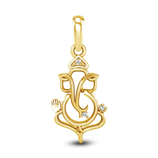 atjewels 18K Yellow Gold Over .925 Sterling Silver Round White Cubic Zirconia Ganpati Bappa Morya Pendant MOTHER'S DAY SPECIAL OFFER - atjewels.in