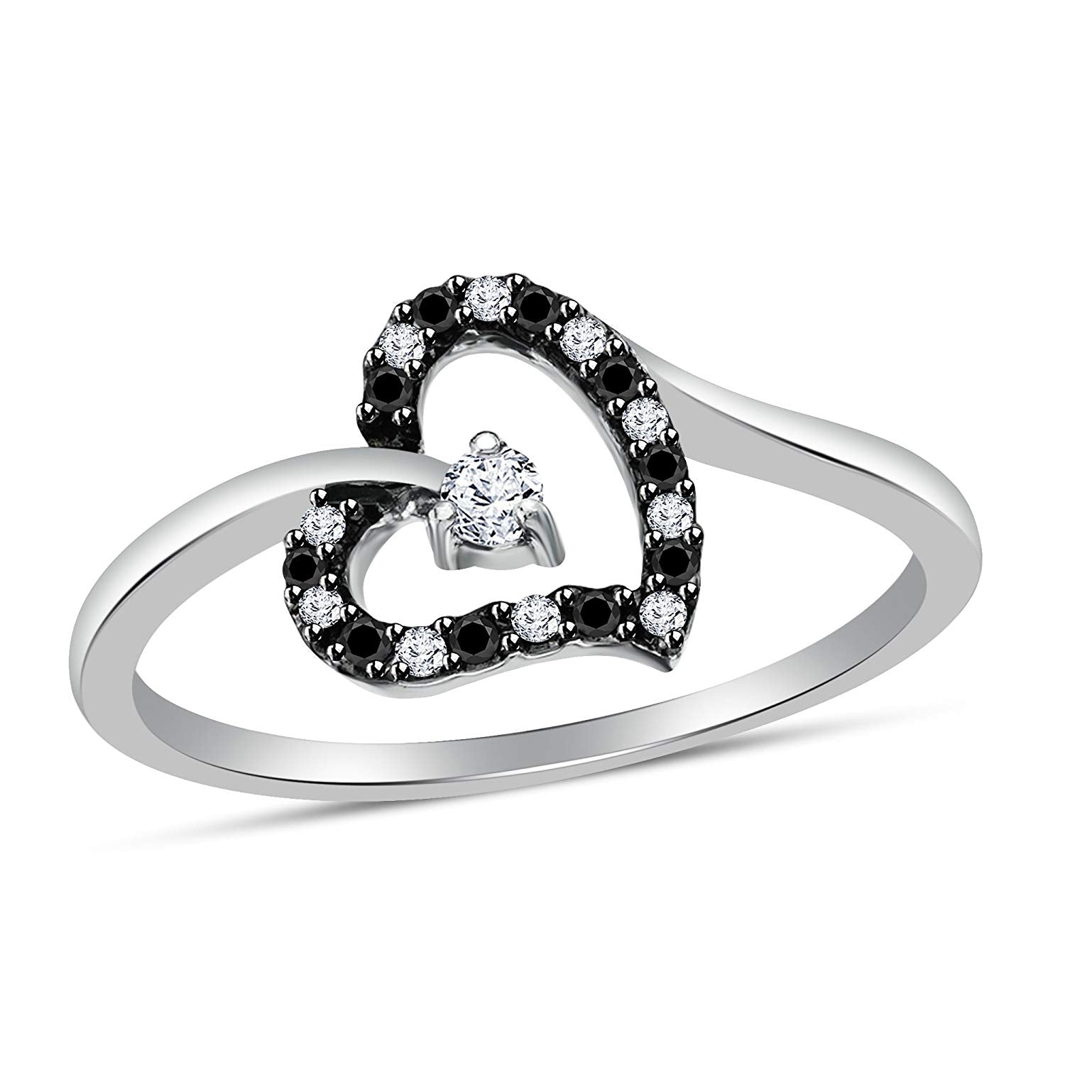 atjewels Round White and Black CZ Offers 14K White Gold Over 925 Silver Sterling MOTHER'S DAY SPECIAL OFFER - atjewels.in