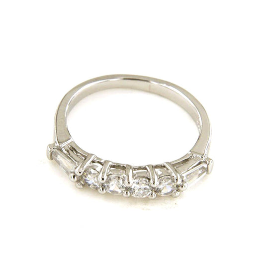 atjewels 14K White Gold Over 925 Sterling Round and Trapped Baguette White Zirconia Engagement Band Ring MOTHER'S DAY SPECIAL OFFER - atjewels.in