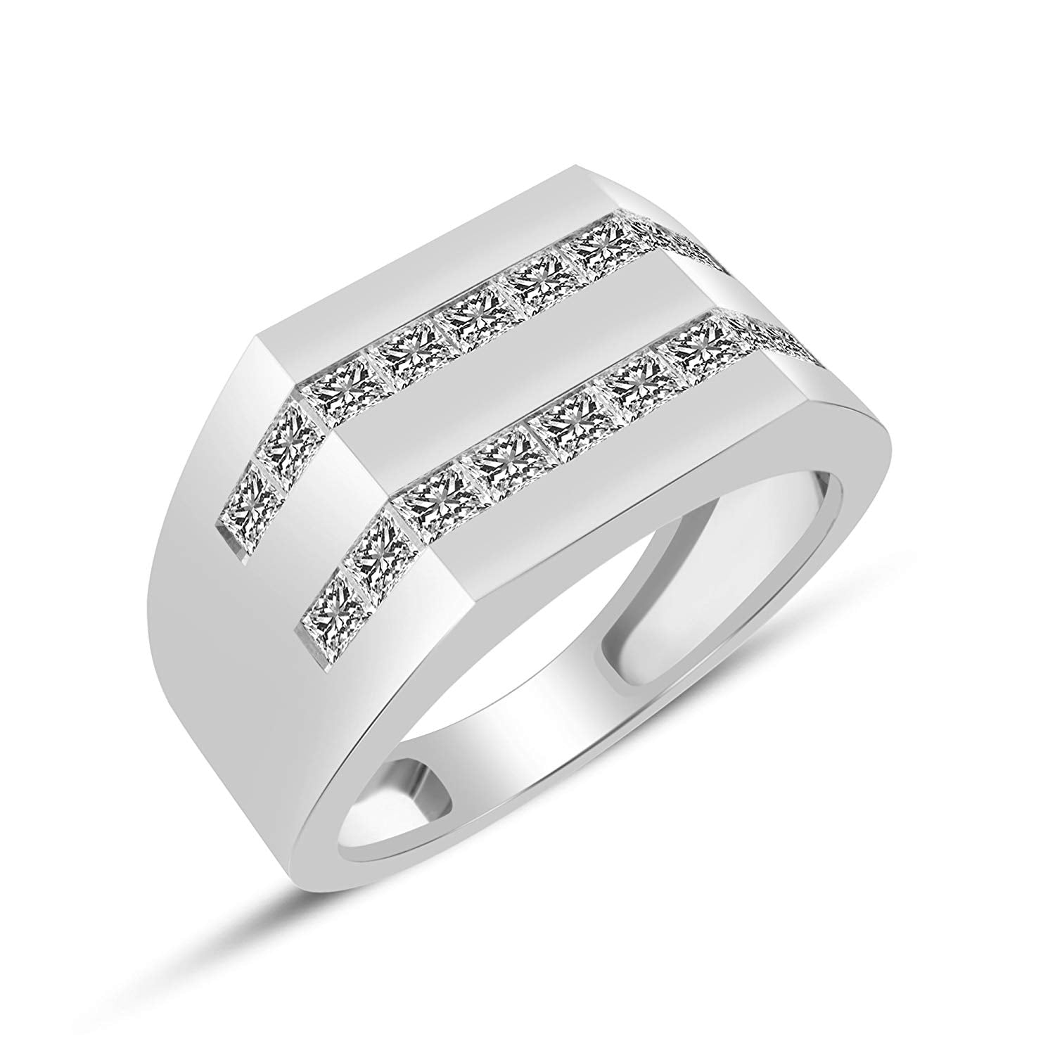 atjewels 18K White Gold Over 925 Sterling Silver Princess Cut White CZ Wedding Band Ring MOTHER'S DAY SPECIAL OFFER - atjewels.in