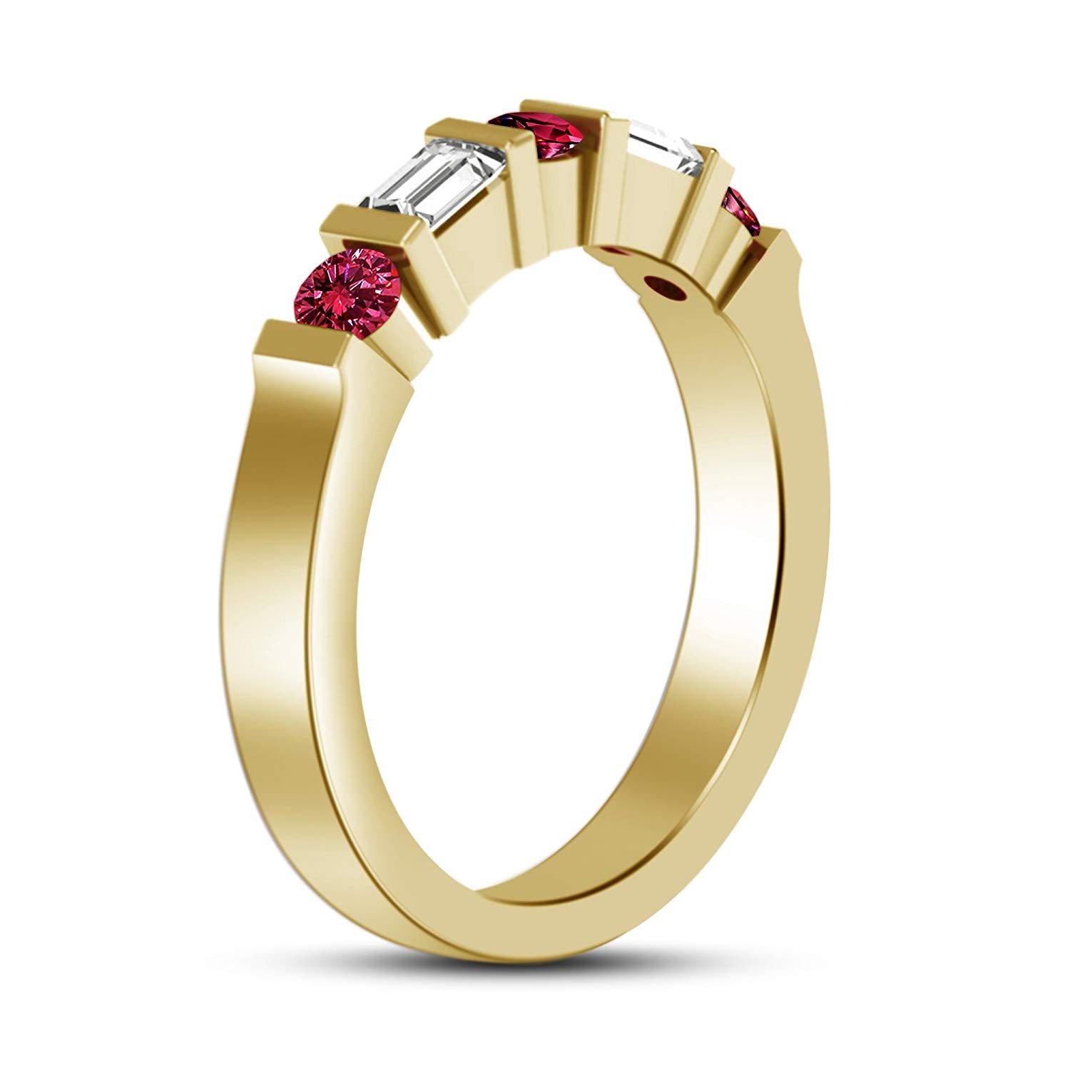 atjewels 14K Yellow Gold Over .925 Silver Pink and White Baguette cut Wedding Bar Band Ring MOTHER'S DAY SPECIAL OFFER - atjewels.in