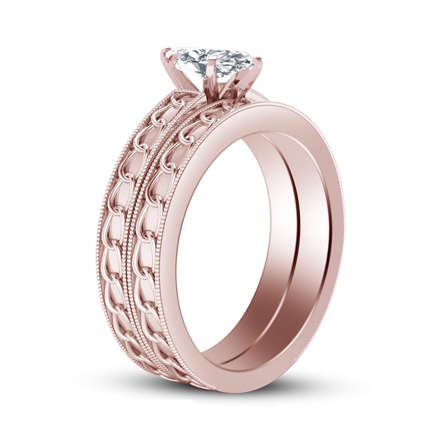 atjewels 14K Rose Gold Over 925 Silver Marquise Shape White CZ Wedding Bridal Ring Set For Women's MOTHER'S DAY SPECIAL OFFER - atjewels.in