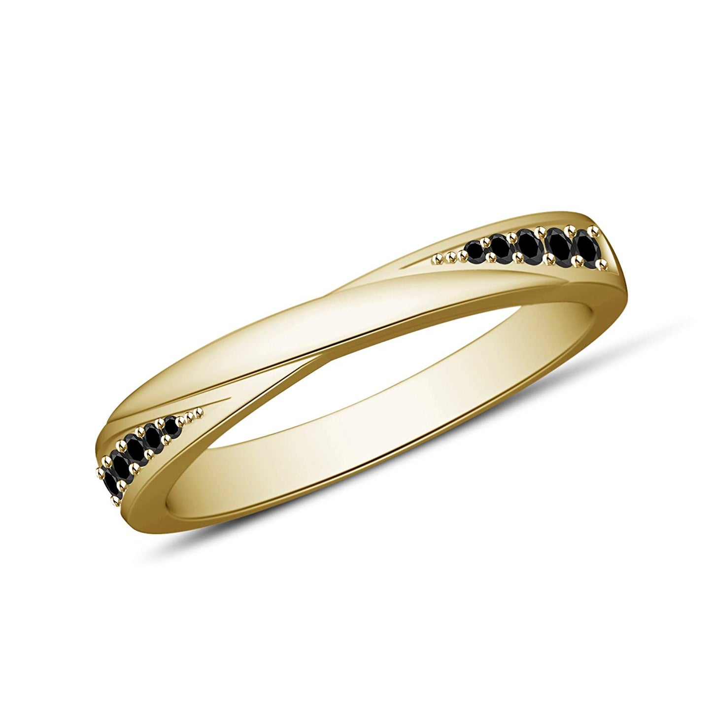 atjewels 14K Yellow Gold Over 925 Sterling Round Black CZ Engagement Band Ring US Size 7 MOTHER'S DAY SPECIAL OFFER - atjewels.in