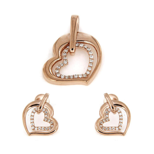 atjewels 14K Rose Gold Over 925 Silver Heart Pendant and Earrings Set For Women's MOTHER'S DAY SPECIAL OFFER - atjewels.in