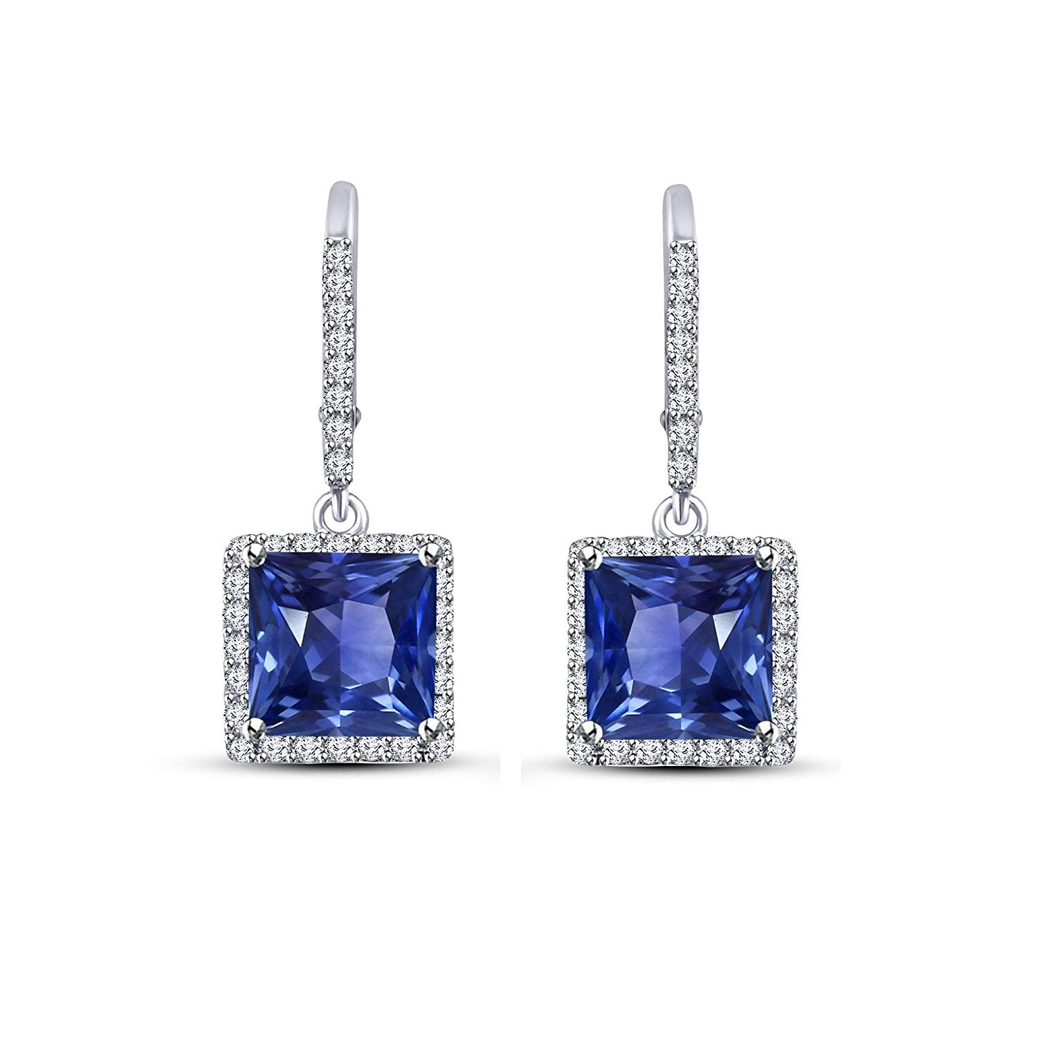 atjewels Princess Sapphire & White Round CZ in White Gold Over Sterling 925 Dangle Earrings For Women/Girls MOTHER'S DAY SPECIAL OFFER - atjewels.in