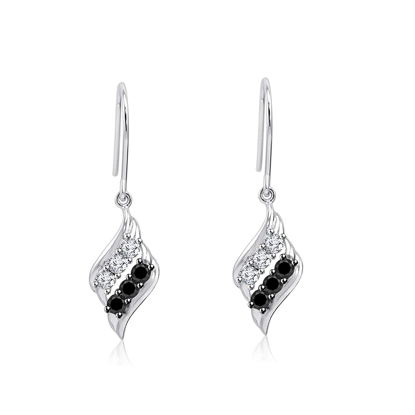 atjewels 14k White Gold Over .925 Silver Round Black and White Cubic Zirconia Shepherd's Hook Earrings For Women's MOTHER'S DAY SPECIAL OFFER - atjewels.in