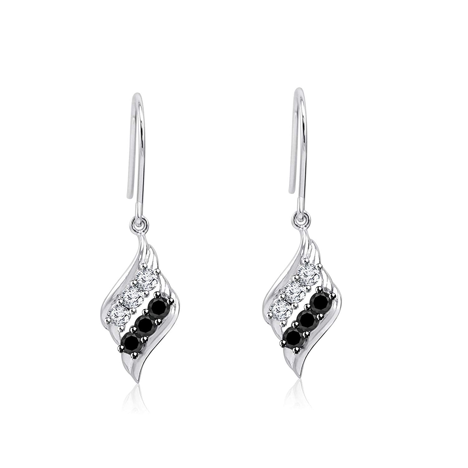 atjewels 14k White Gold Over .925 Silver Round Black and White Cubic Zirconia Shepherd's Hook Earrings For Women's MOTHER'S DAY SPECIAL OFFER - atjewels.in