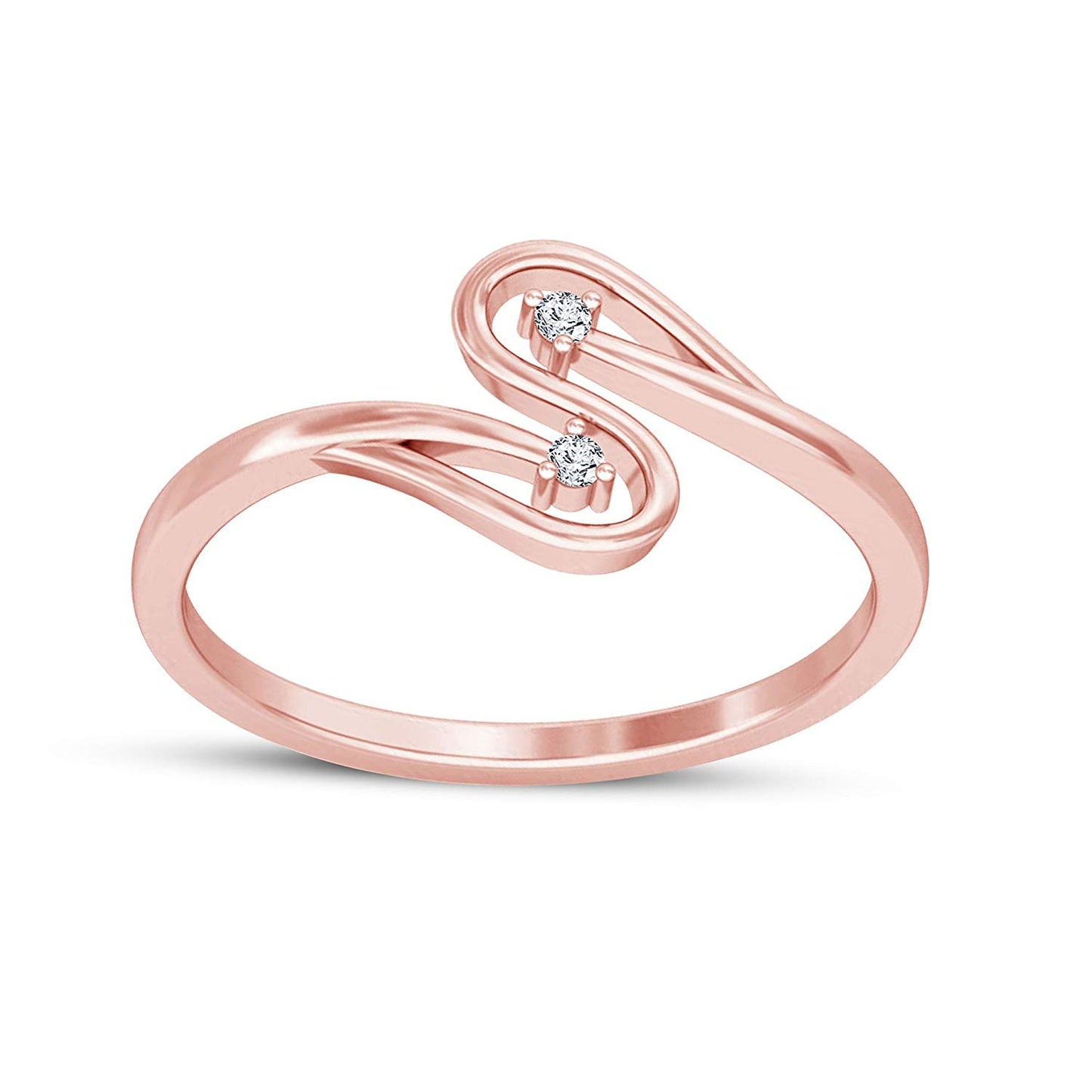 atjewels 14K Rose Gold Over 925 Silver Round White CZ Bypass Ring MOTHER'S DAY SPECIAL OFFER - atjewels.in