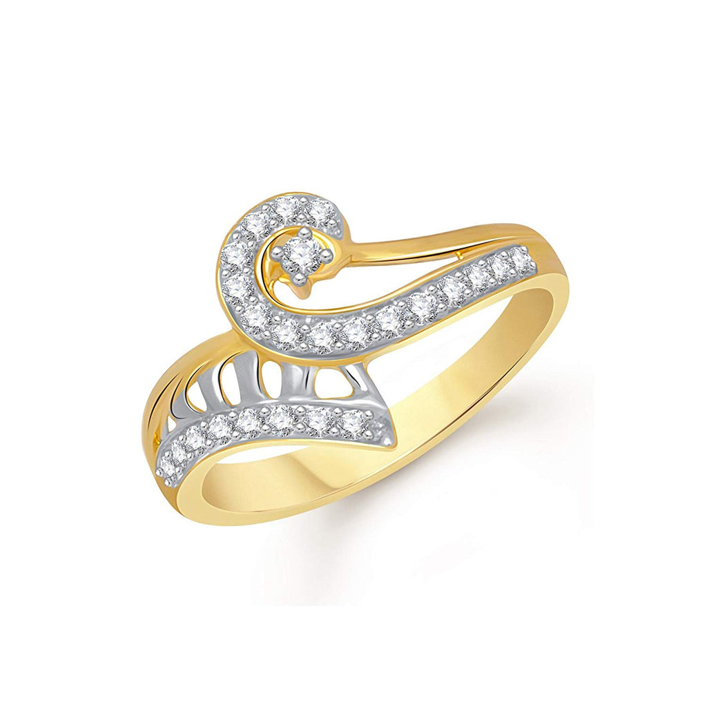 atjewels 14K Yellow and White Gold Over 925 Sterling Silver Round White Zirconia Bypass Ring (10) MOTHER'S DAY SPECIAL OFFER - atjewels.in
