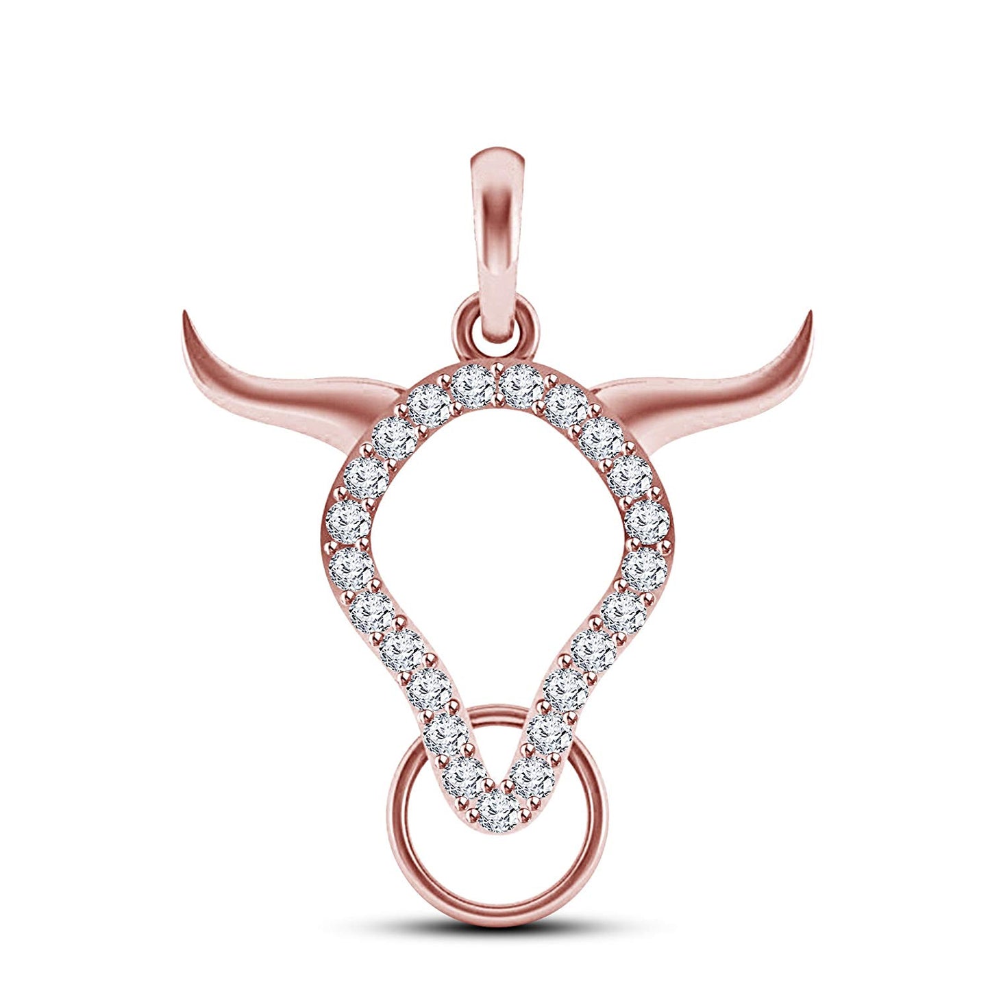 atjewels Buffalo Bulls Head Pendant in 18K Rose Gold On .925 Silver White CZ For Men's MOTHER'S DAY SPECIAL OFFER - atjewels.in