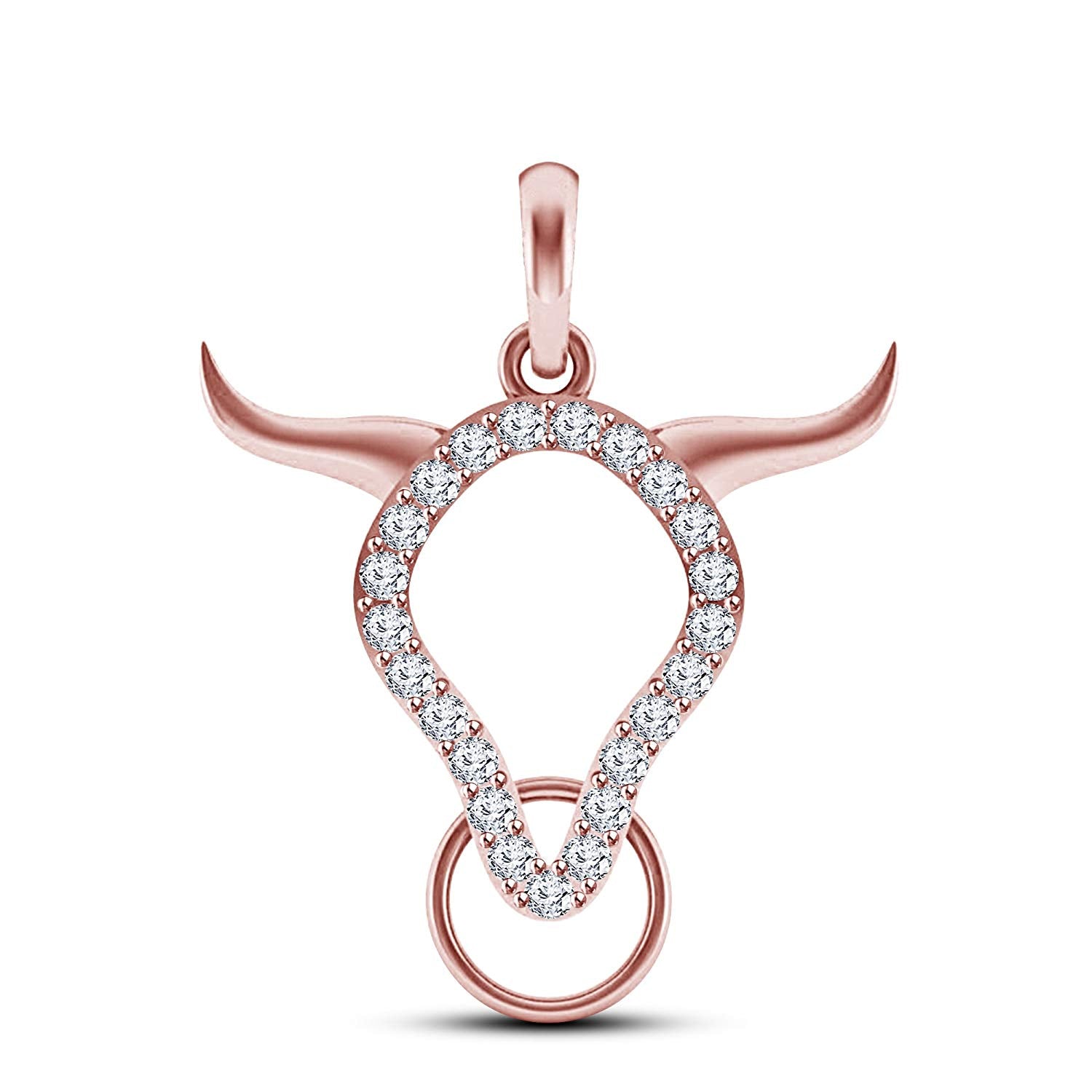 atjewels Buffalo Bulls Head Pendant in 18K Rose Gold On .925 Silver White CZ For Men's MOTHER'S DAY SPECIAL OFFER - atjewels.in