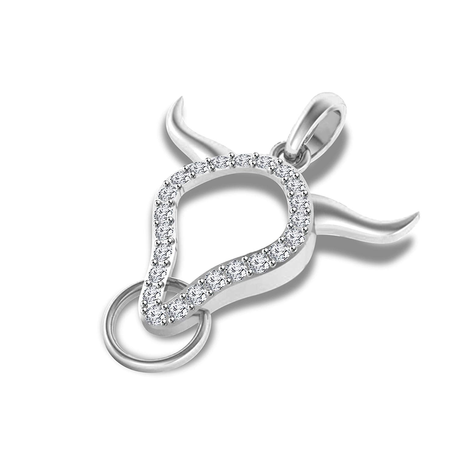 atjewels Buffalo Bulls Head Pendant in 18K White Gold On .925 Silver White CZ For Men's MOTHER'S DAY SPECIAL OFFER - atjewels.in