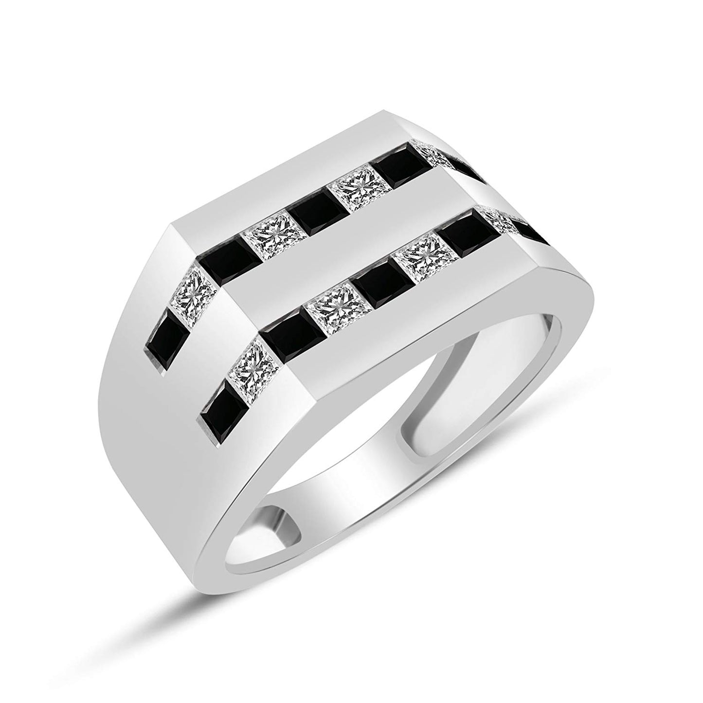 atjewels 18K White Gold Over 925 Sterling Silver Princess Cut Black and White CZ Wedding Band Ring MOTHER'S DAY SPECIAL OFFER - atjewels.in