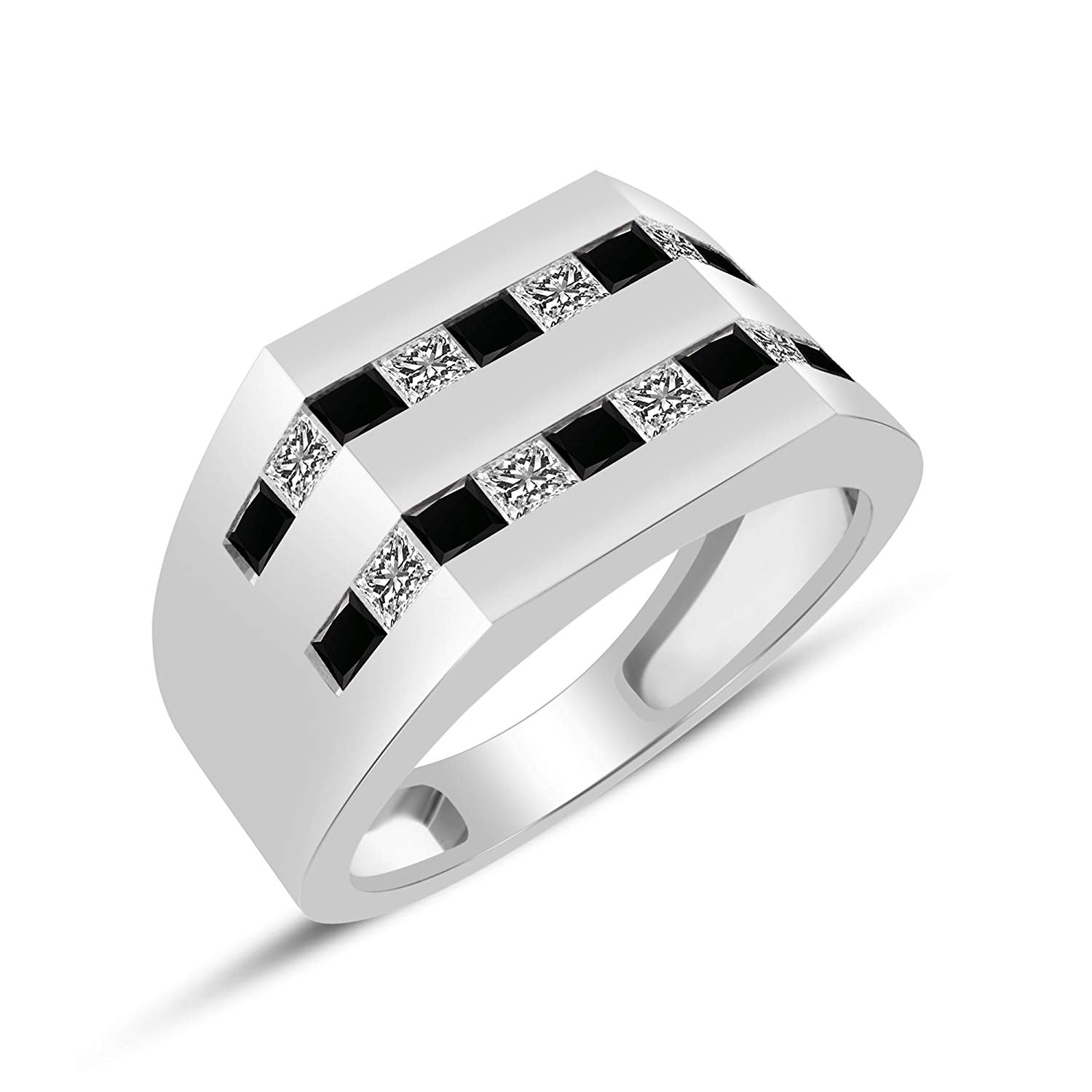 atjewels 18K White Gold Over 925 Sterling Silver Princess Cut Black and White CZ Wedding Band Ring MOTHER'S DAY SPECIAL OFFER - atjewels.in