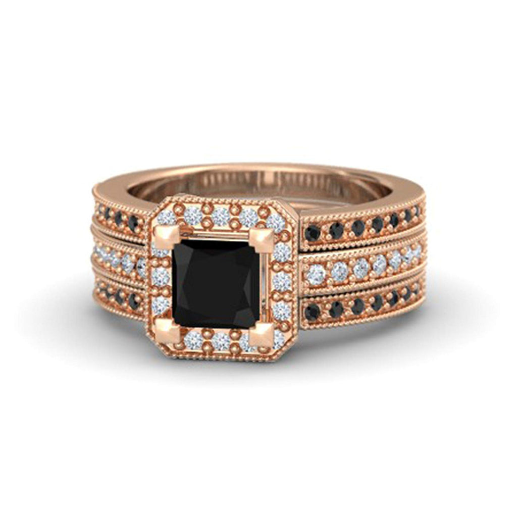 atjewels Republic Day Offers 18K Rose Gold Over 925 Silver Princess and Round Black and White CZ Engagement Ring MOTHER'S DAY SPECIAL OFFER - atjewels.in