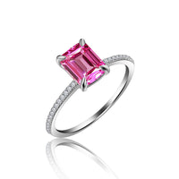 atjewels 14K White Gold Over .925 Silver Pink Sapphire Emerald Shape Ring Free Sizing For Women's MOTHER'S DAY SPECIAL OFFER - atjewels.in