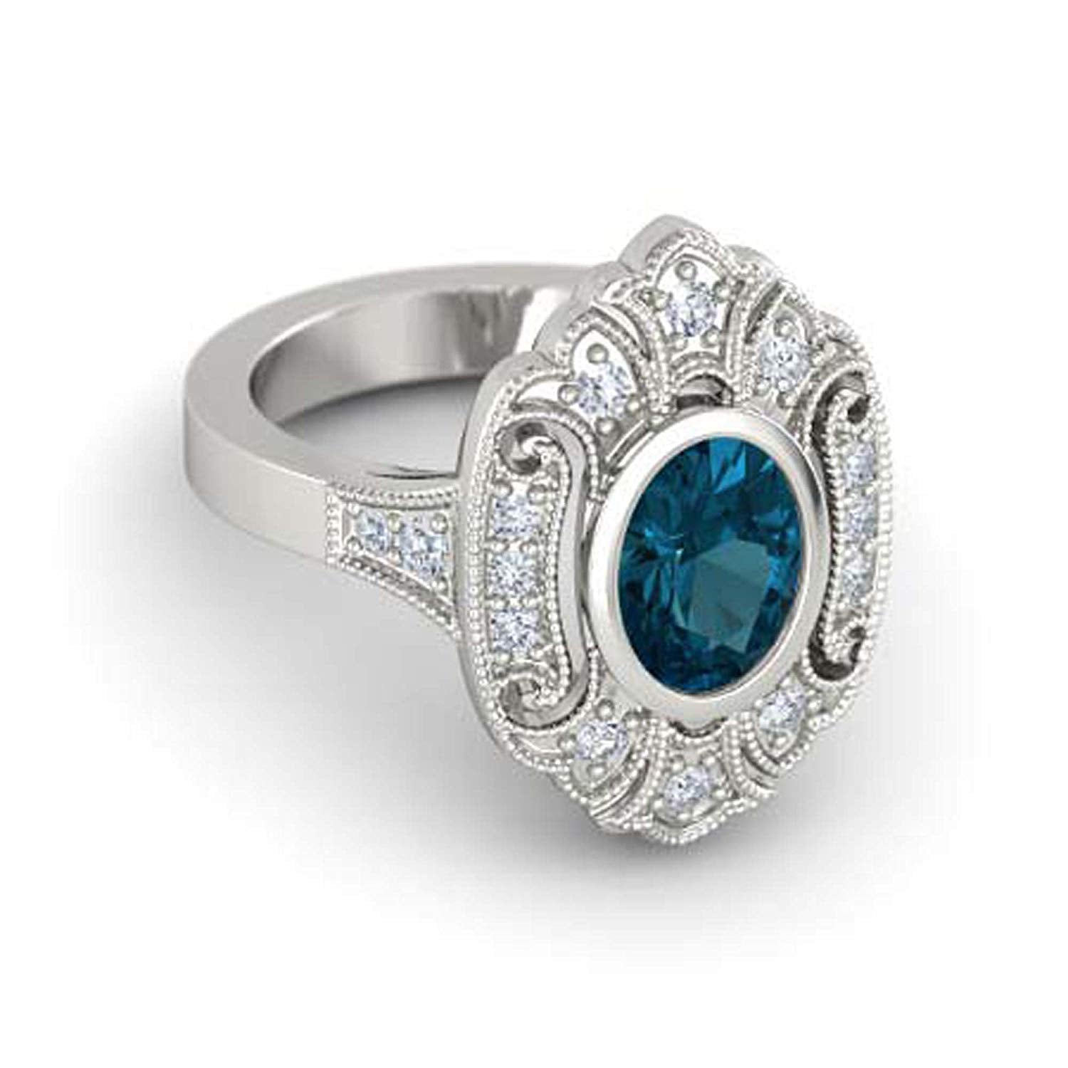 atjewels .925 Sterling Silver Oval Shape Blue Topaz Engagement/Wedding Ring Variation For Women's & Girl's - atjewels.in