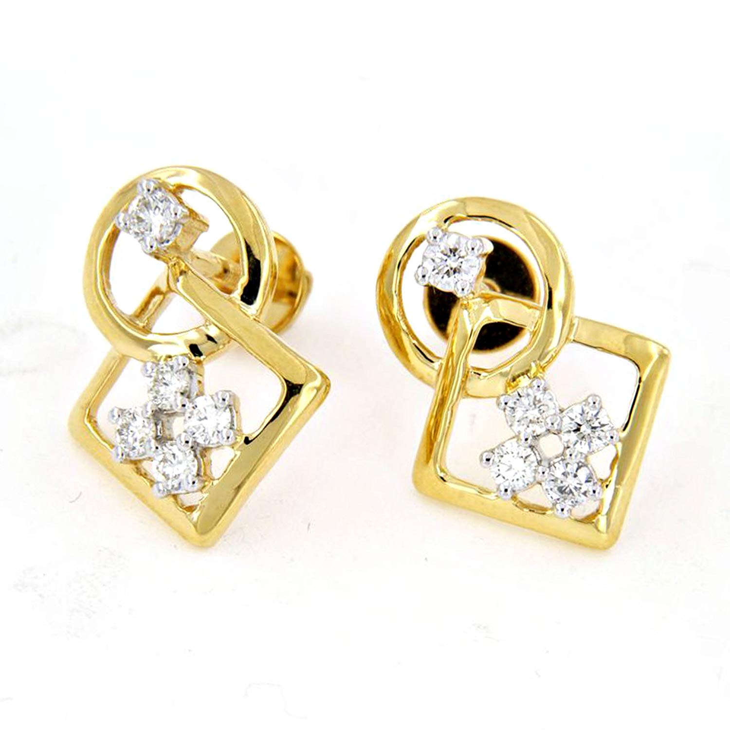atjewels 18k Yellow Gold Plated 925 Sterling Silver White Diamond Square Stud Earrings MOTHER'S DAY SPECIAL OFFER - atjewels.in
