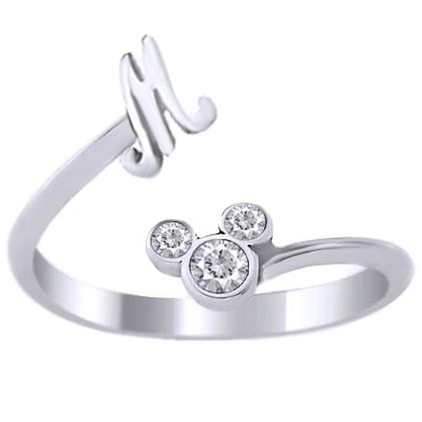 atjewels Round Cut White CZ Multi-tone .925 Sterling Silver Mickey Mouse Initial M Ring For Unisex For Christmas Special - atjewels.in